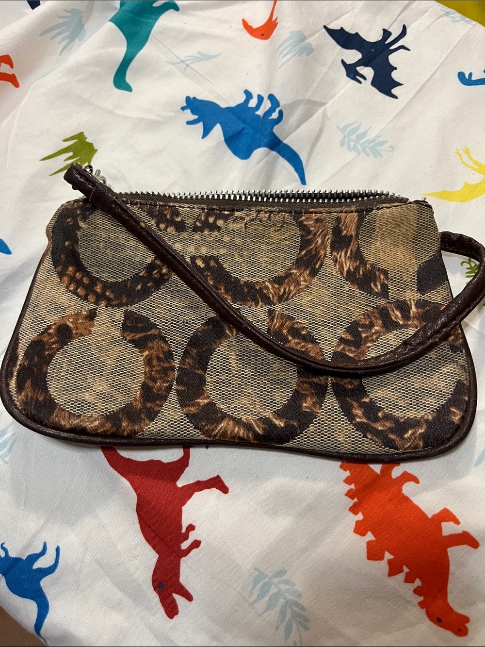 Coach Leopard Circle Print Wristlet in Brown